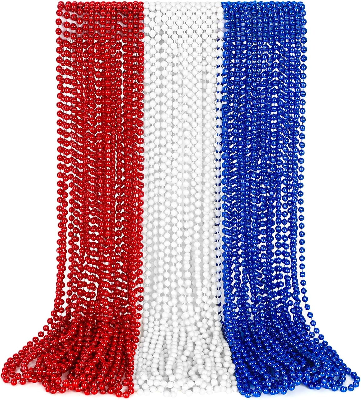 30-Pack 4th of July Beaded Necklaces – Patriotic Red, White & Blue Metallic Necklaces for Independence Day, Memorial Day, Parades, Party Favors, and Bulk Celebration Accessories